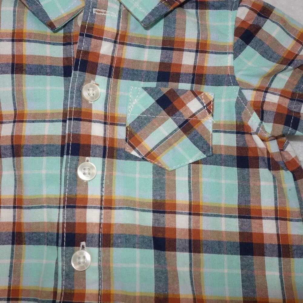 NEW Carter's 6 Month Blue Rust Plaid Button Up w/ Collar Romper Short Outfit